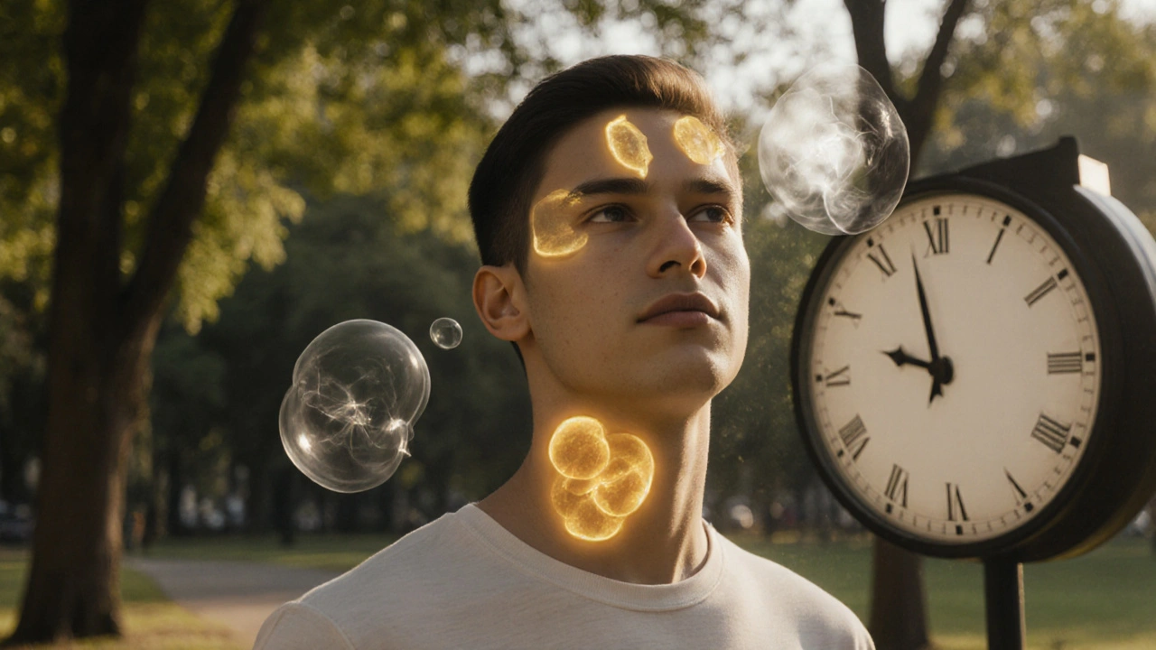 Osoba se prochází ráno s jasnou hlavou, napětí se rozplynulo.