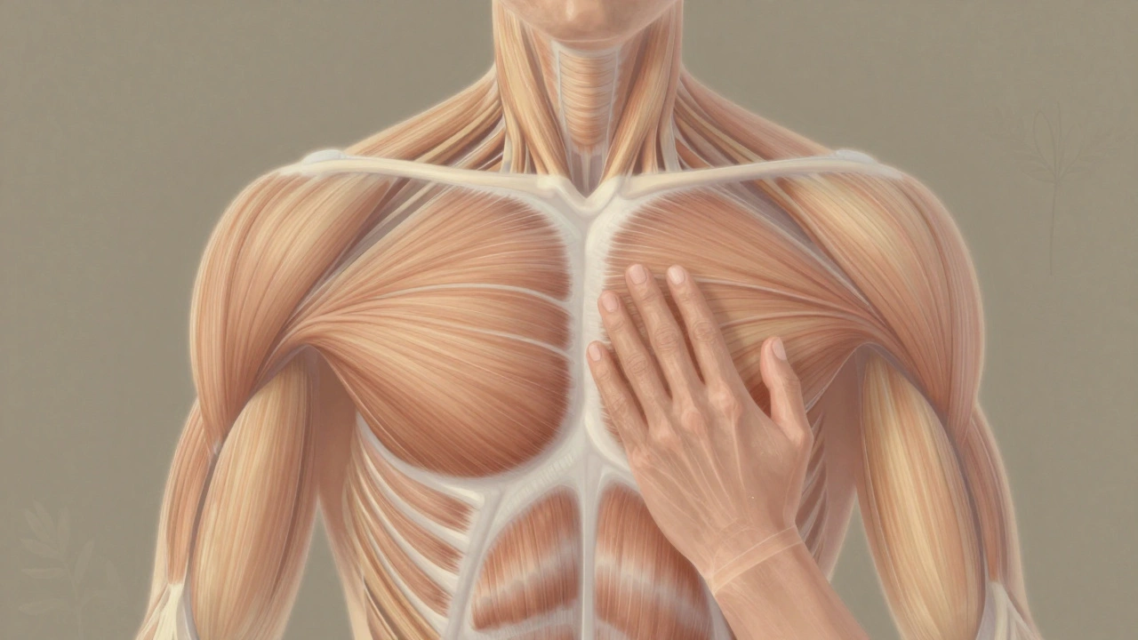 Přehled těla s teply krevního oběhu proudícími skrz svaly, symbolizující obnovu po masáži.