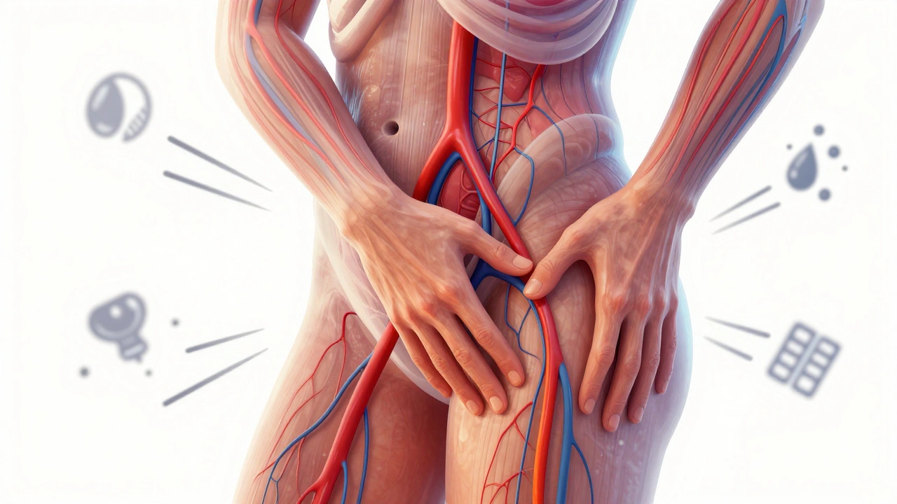 Transparentní ilustrace srdce a cév s rozšířenými kapilárami pod vlivem masáže.