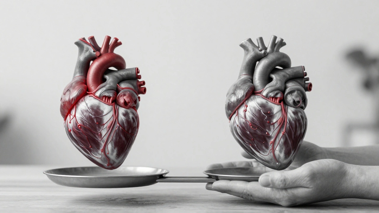 Váhající váha: napjaté srdce vs. klidné srdce podporované masáží.