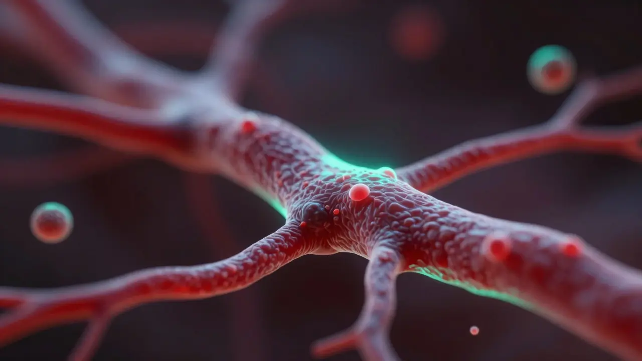 Makro záběr biologických struktur představujících zlepšení cirkulace krve.